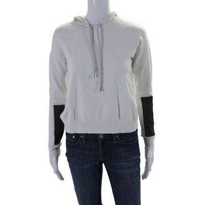 PRVLG Womens Drawstring Tied Patchwork Iridescent Sleeve Hoodie White Size XS